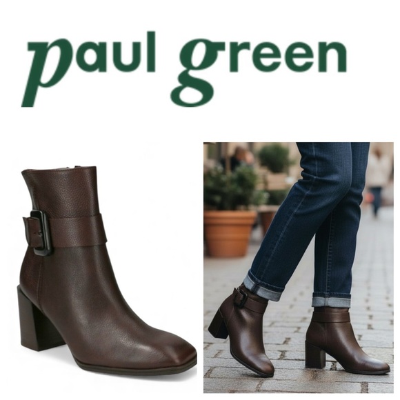 Paul Green Nirvana Pebbled Leather Dark Brown Ankle Bootie Boots Chunky Heel 7.5 - Picture 1 of 7